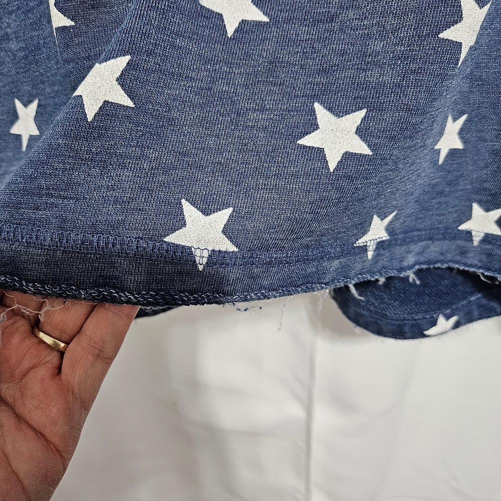 Alternative Apparel Womens Blue Star Print Raglan Sweatshirt Raw Hem Large - Picture 2 of 10